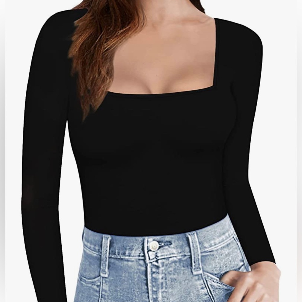 XL Black Long Sleeve Square Neck Shirt